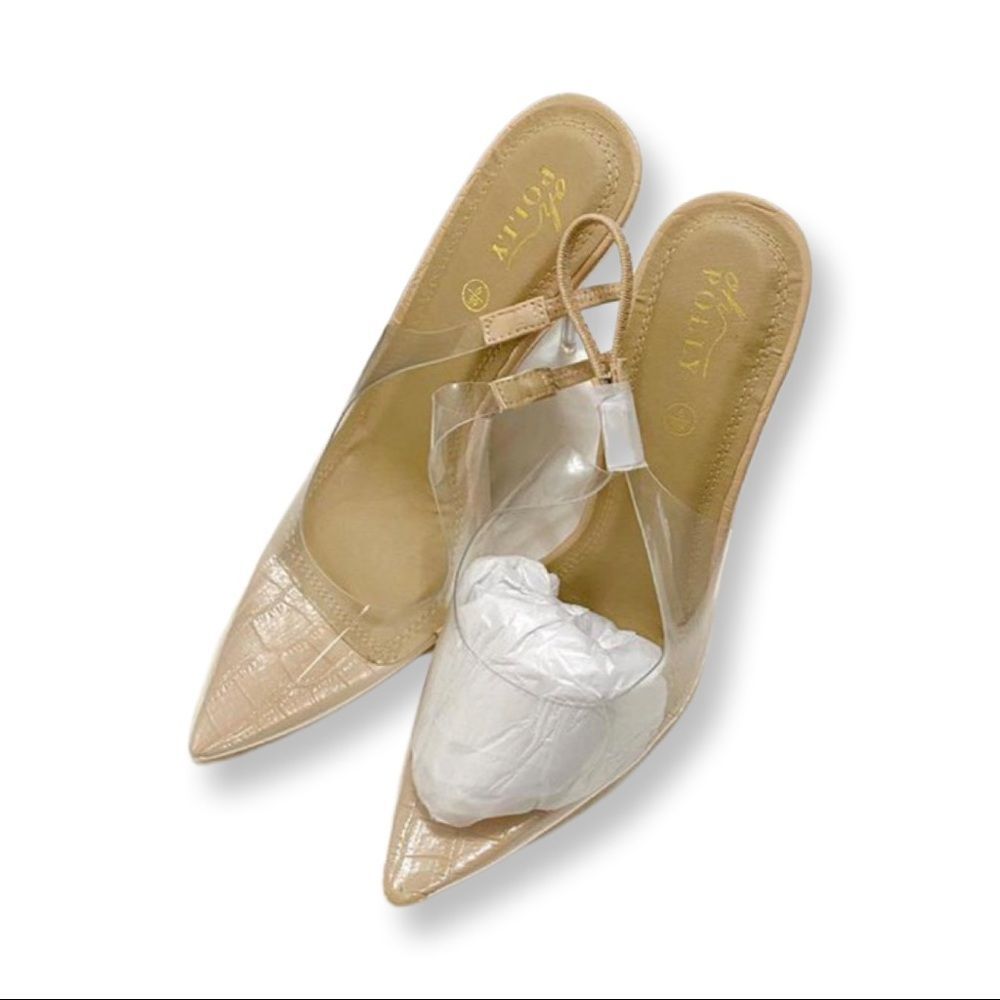 Oh Polly Nude/Clear Pointed Toe Heels – Size 6